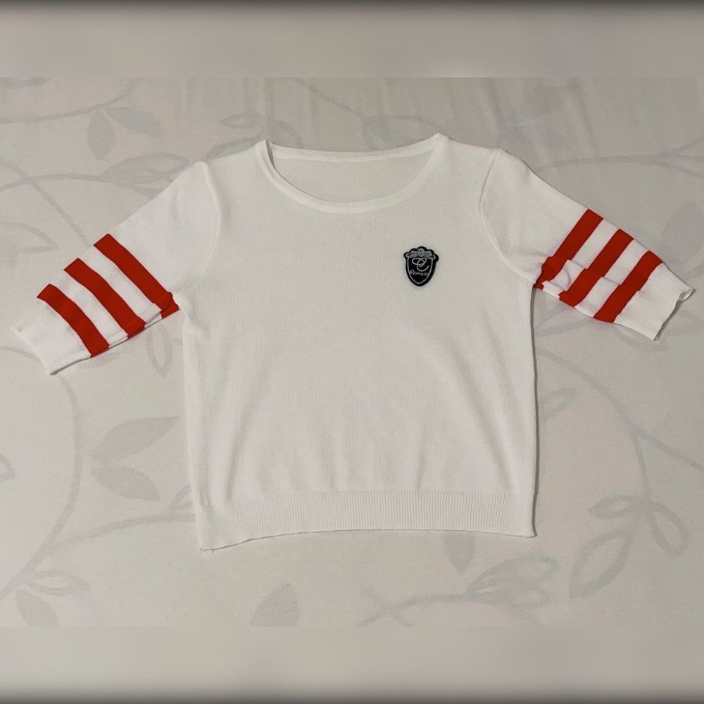 White Top & Skirt with Red Stripes - Two Piece - NWOT